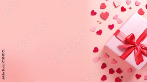 Top view photo of trendy gift boxes with ribbon bows and red rose on isolated pastel color background © wiparat