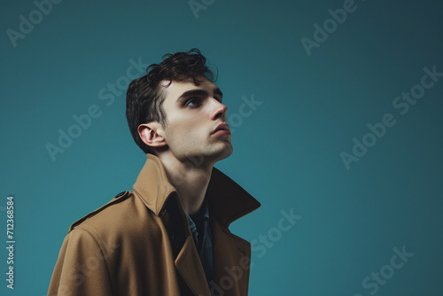 fashion young man in a studio muted color background and minimalistic