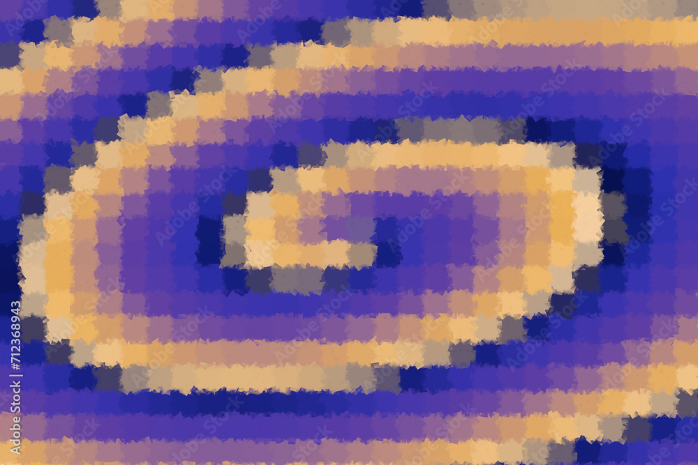 Spiralna mozaika geometrycznych kwadratów o chropowatej teksturze w fioletowej i żółtej kolorystyce Spiralna mozaika geometrycznych kwadratów o chropowatej teksturze w fioletowej i żółtej kolorystyce