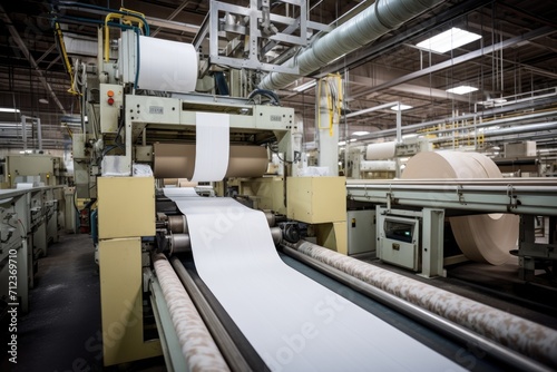 A paper production line at a waste paper recycling factory. Pulp and paper mill