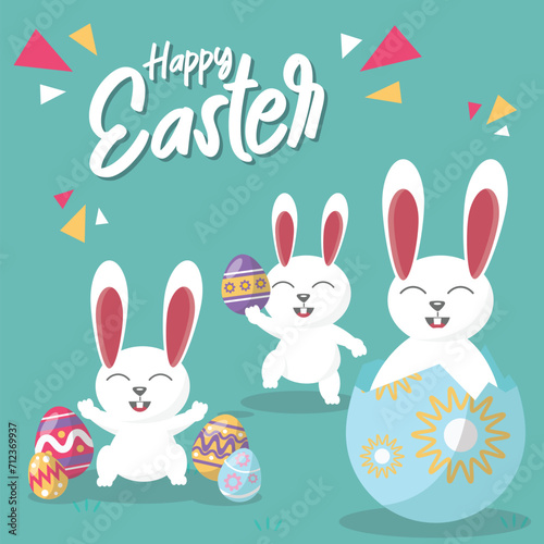 Easter egg hunt. Easter bunny card. Greeting card design. Easter rabbit. Easter Bunny.