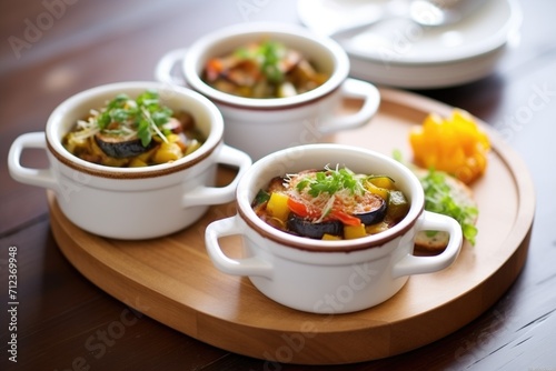 individual ratatouille servings in mini cocotte dishes