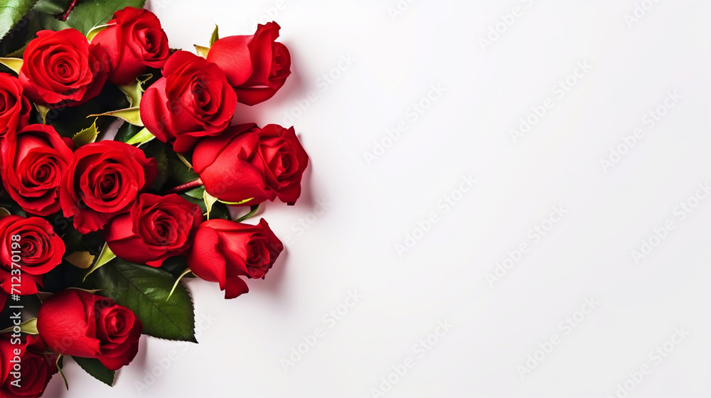 Beautiful bouquet of red roses on isolated white background with copy ...