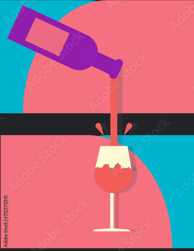 Stylish Illustration of Wine Pouring Into a Wine Glass