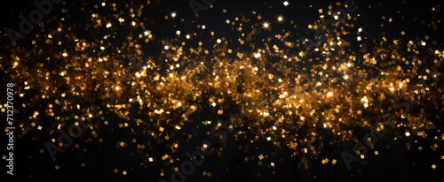 Golden glittering lights and stars on a black background