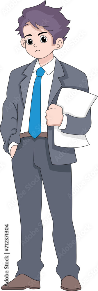 illustration of a job seeker, a young man carrying documents to apply for a job