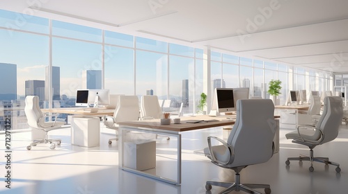 work light office background illustration desk computer, laptop chair, window natural work light office background