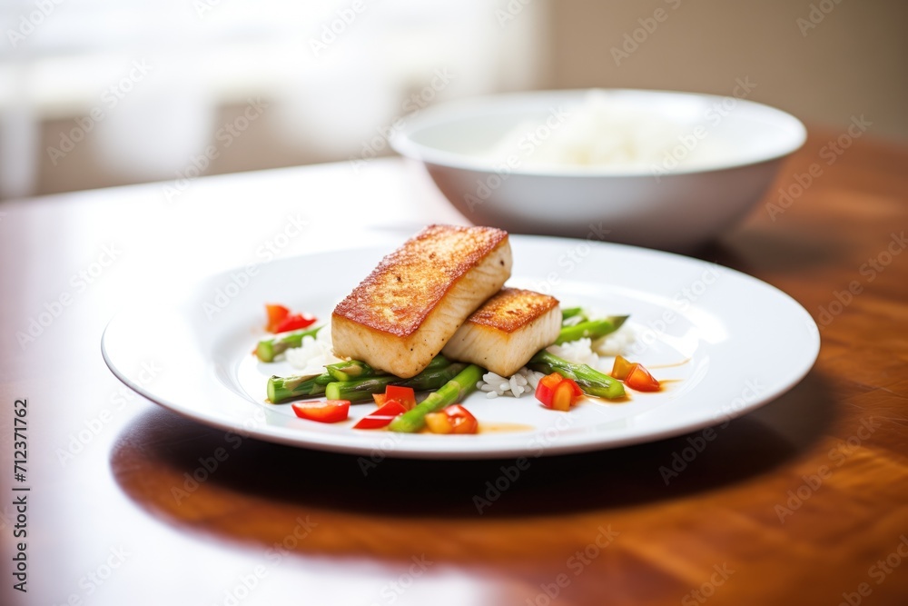 pan-seared tofu with asparagus and red chili pan-seared tofu with asparagus and red chili