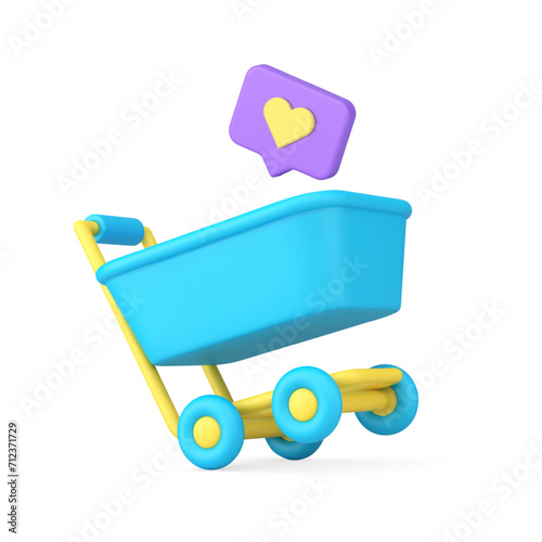 Shopping cart favorite goods wishlist in trolley commercial purchase 3d icon realistic vector
