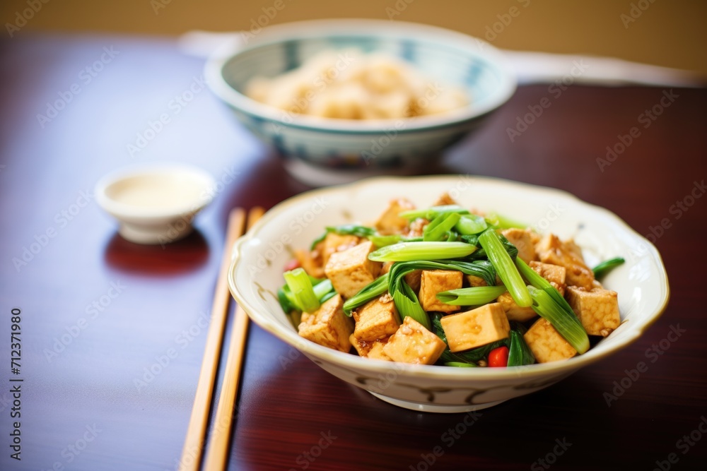 stir-fried tofu with sliced scallions and sesame oil stir-fried tofu with sliced scallions and sesame oil