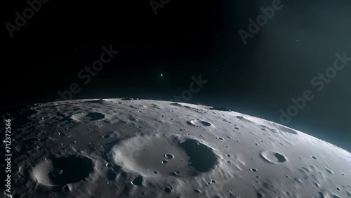 The Moons surface close up in space with large craters. Solar system concept Generative AI photo
