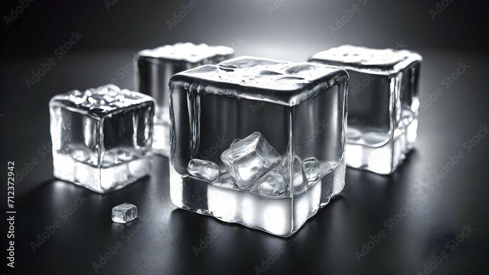 Ice cubes on a minimalistic black and gray background Ice cubes on a minimalistic black and gray background