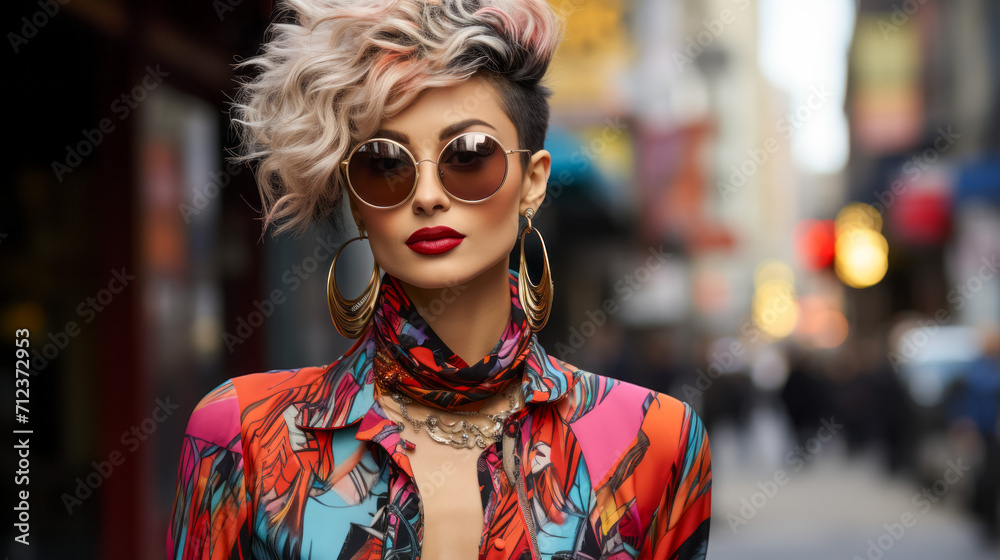 Fashionable young woman in sunglasses and stylish clothes on the city street. Fashionable young woman in sunglasses and stylish clothes on the city street.