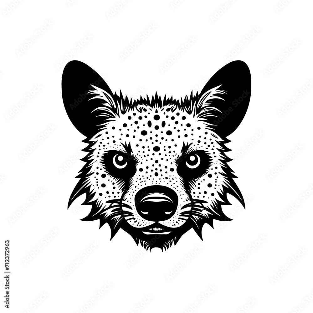 Detailed vector illustration of a hyena face black and white | Digital silhouette
