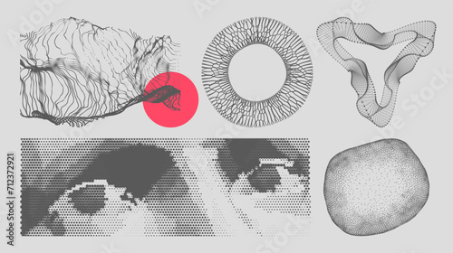 Looking eyes. Digital vision. Security technology and surveillance. Art composition with geometric forms. Array with dynamic particles of small particles in circle. Molecular grid. Vector illustration