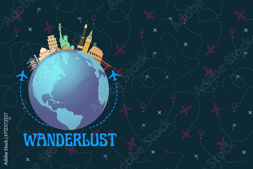 Wanderlust, Explore the Icons: Vector Art of Global Tourism Landmarks, background