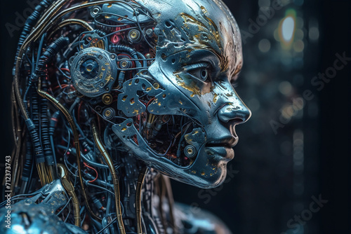 Artificial intelligence, a mechanical robot head. Digital concept.