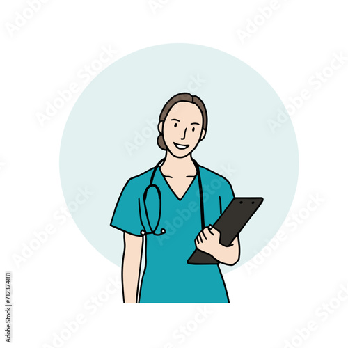 A female doctor is wearing a doctor's gown and arms. Vector elements related to medical people.