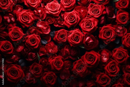 Background of red roses representing love on Valentine's Day. Generative AI