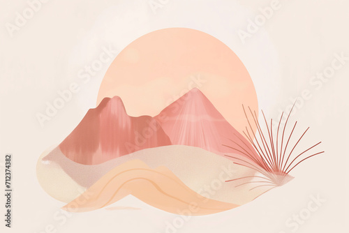Paisagem deserto com dunas e o sol - Arte abstrata photo