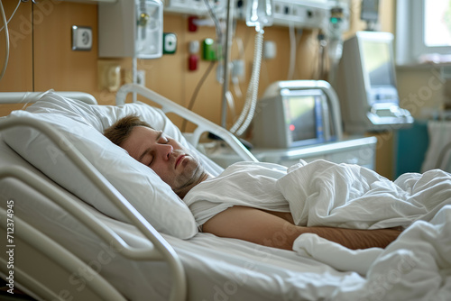 Male patient lying tiredly on hospital bed