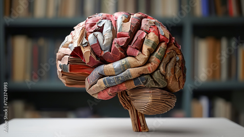 A shape of human brain created from old books in library. The more you read the smarter you are 