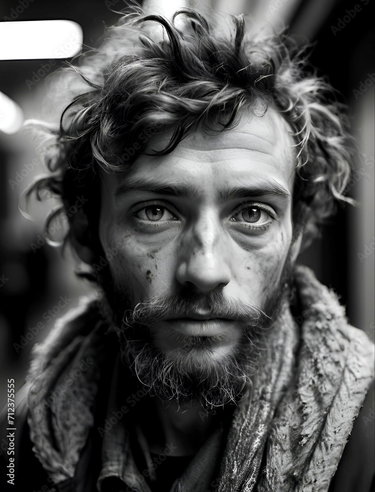 Fototapeta premium Poor young man in a black and white background