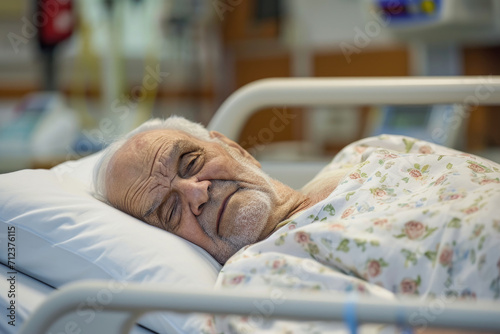 Male senior patient lying tiredly on hospital bed © Kien