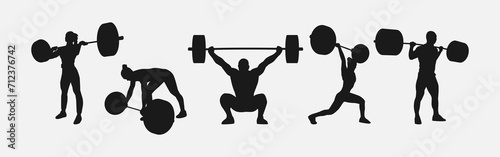 weightlifting silhouette set. male and female athlete, weightlifter, sport. isolated on white background. vector illustration.