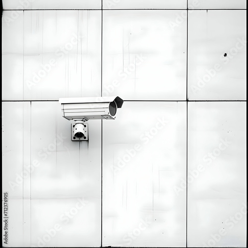 Surveillance camera on a white wall outdoors. High-resolution