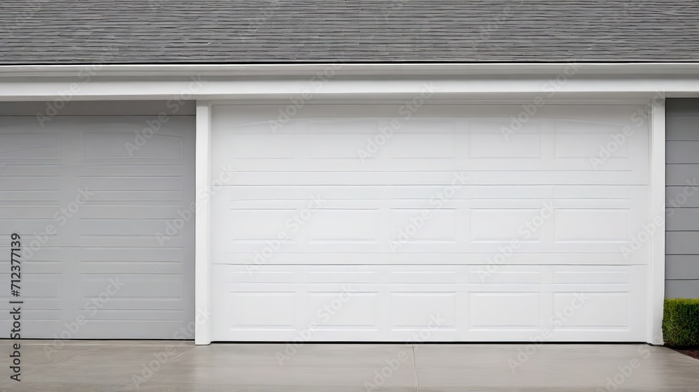 Classic Charm: American White Garage Door with Front Driveway. Classic Charm: American White Garage Door with Front Driveway.