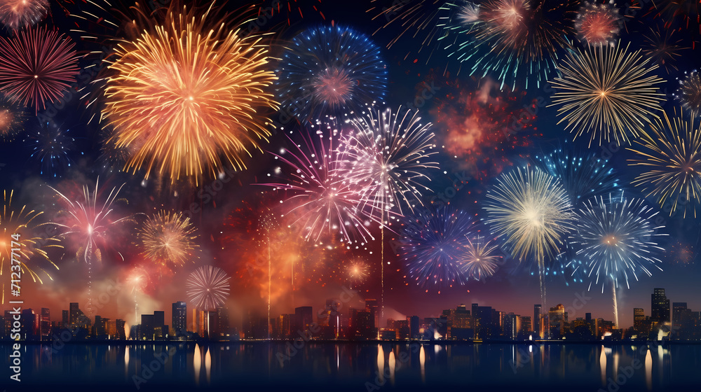 Happy New Year, burning fireworks with bokeh light background Happy New Year, burning fireworks with bokeh light background