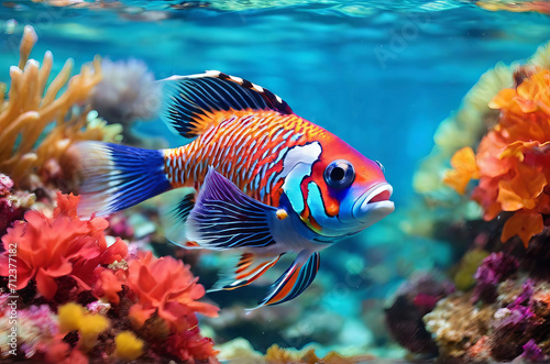 Graceful Ballet of Tropical Fish in Vibrant Coral Reef Waters: A Mesmerizing Underwater Symphony. Generative AI.