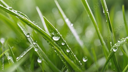 Capturing Serenity: Spring Rain Yard Showcases a Beautiful Lawn with Green Grass and Delicate Water Droplets. Generative AI.