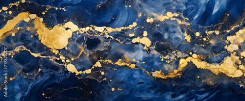 Abstract navy and gold marbled artwork