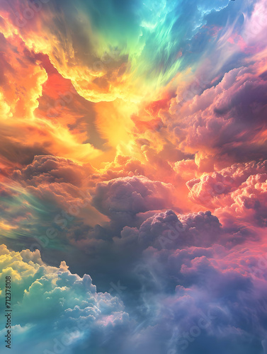 Assorted intensely iridescent bright colors fire colors clouds. Horizontal background. High quality © filmanana