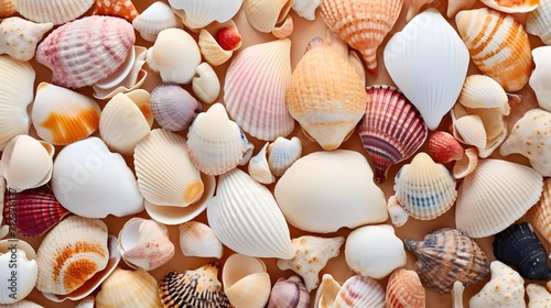 Collection of seashell for background  natural macro texture  top view
