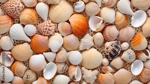 Collection of seashell for background, natural macro texture, top view © Ziyan Yang