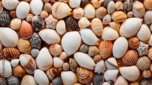 Collection of seashell for background  natural macro texture  top view