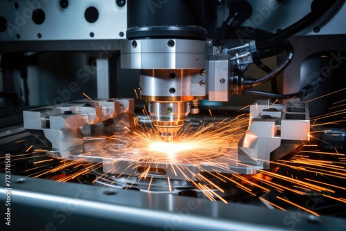 Laser cutting of metal on CNC machines, modern industrial technology for manufacturing industrial parts. Modern metalworking