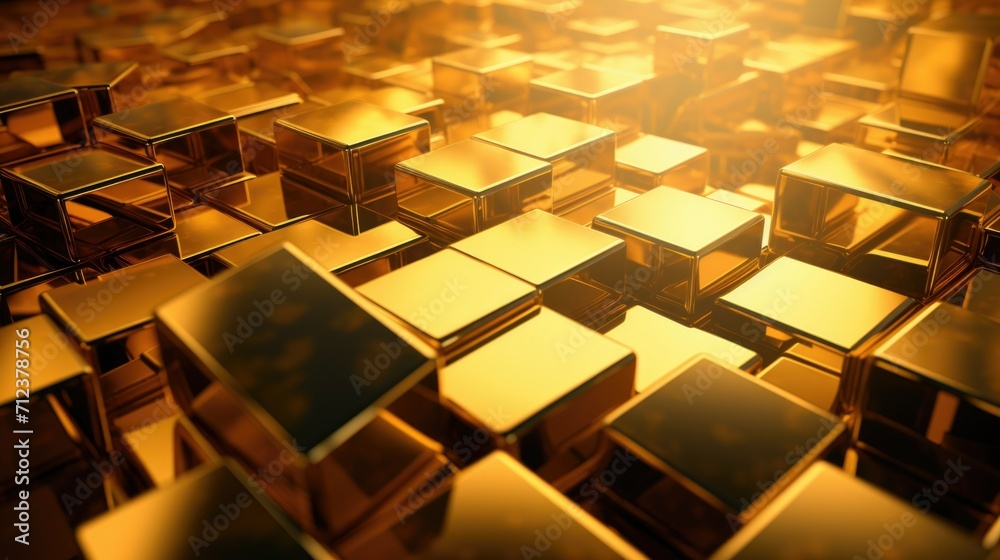 Close-up view of 3D golden blocks, gold bars in a geometric arrangement, perfect for modern luxury design concepts. Close-up view of 3D golden blocks, gold bars in a geometric arrangement, perfect for modern luxury design concepts.