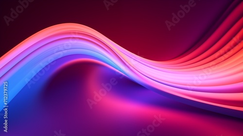 Glowing neon waves abstract background. Bright smooth luminous lines on a dark background. Decorative horizontal banner. Digital raster bitmap illustration. Purple  pink and blue colors. AI artwork.