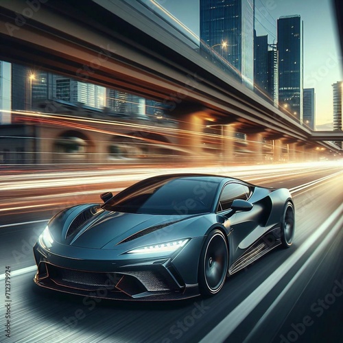 Modern sport car moving in the city. AI generated illustration © vector_master