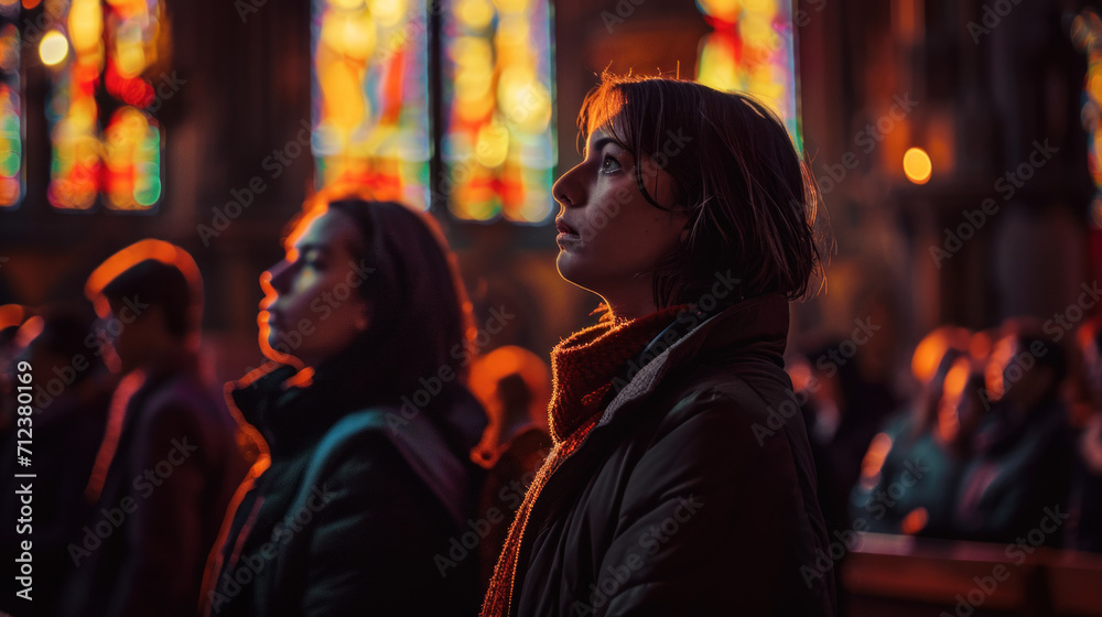 Ash Wednesday ceremony in a cathedral. Devout people Absorbed in Spiritual Reflection During Ash Wednesday Ceremony