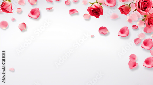 Rose petals on isolated white background with copy text space - ai generative