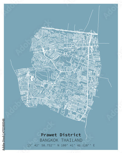 Street map of Prawet District Bangkok,THAILAND ,vector image for digital marketing ,wall art and poster prints. photo