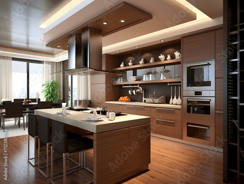 Beautiful kitchen design in a luxury home. Modern kitchen interior design with dining © AmirsCraft