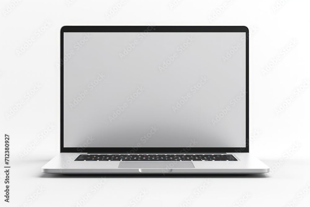 Front view of a laptop with a blank screen on a white background Front view of a laptop with a blank screen on a white background