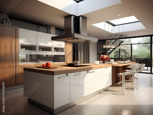 Beautiful kitchen design in a luxury home. Modern kitchen interior design with dining