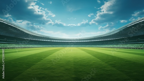 Wide-angle view of the lawn in a soccer stadium. photo